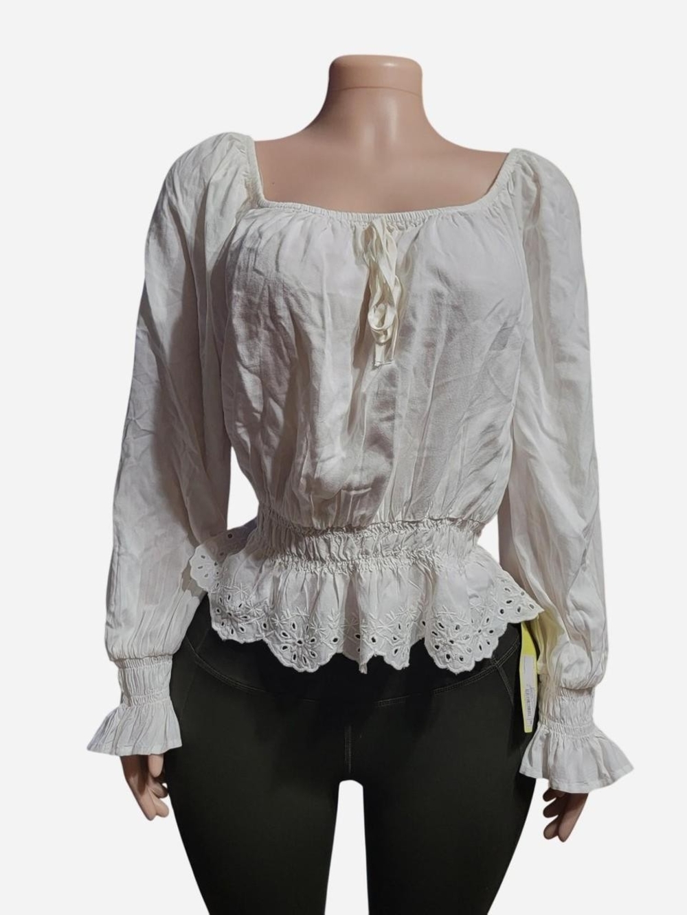 H&M White Eyelet Peasant Blouse